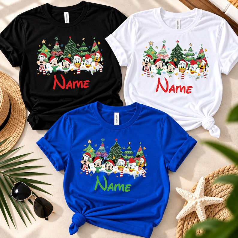 Christmas Disney Character Shirt, Personalized Name Tee, Custom Matching Family Shirts, Mickey Minnie Donald Daisy Goofy Pluto shirt