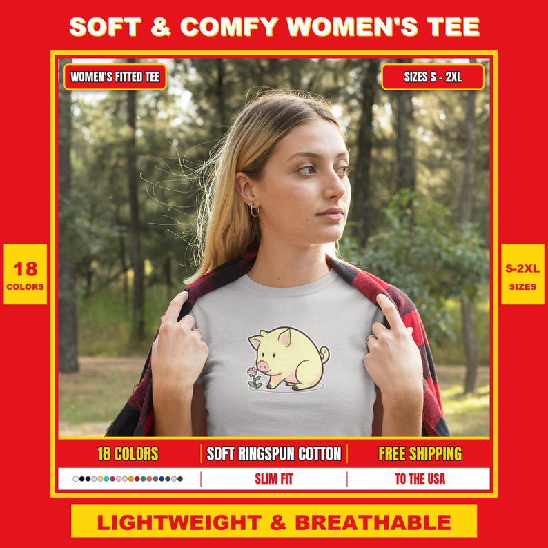 Piglet Shirt, Cute Women's Tee, Kawaii Animal Graphic Top, Lover Gift for Her