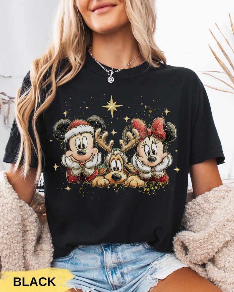 Bella Canvas Mickey Minnie Pluto Christmas Shirt, Vintage Disney Christmas Tee, Retro Disney Holiday Shirt, Disney Family Christmas Outfit
