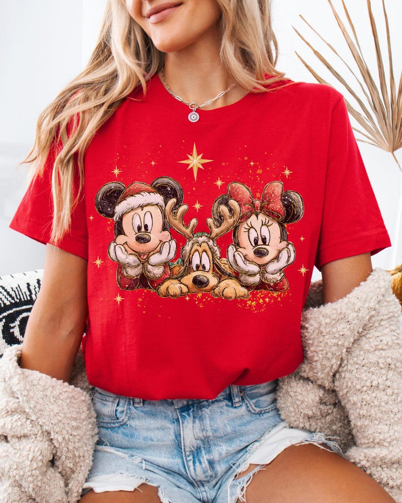 Bella Canvas Mickey Minnie Pluto Christmas Shirt, Vintage Disney Christmas Tee, Retro Disney Holiday Shirt, Disney Family Christmas Outfit