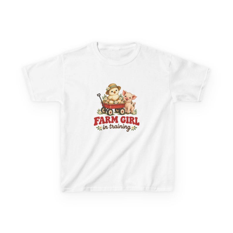 Farm Girl in Training Girls Tee | Retro Baby Chick and Piglet Farm Shirt