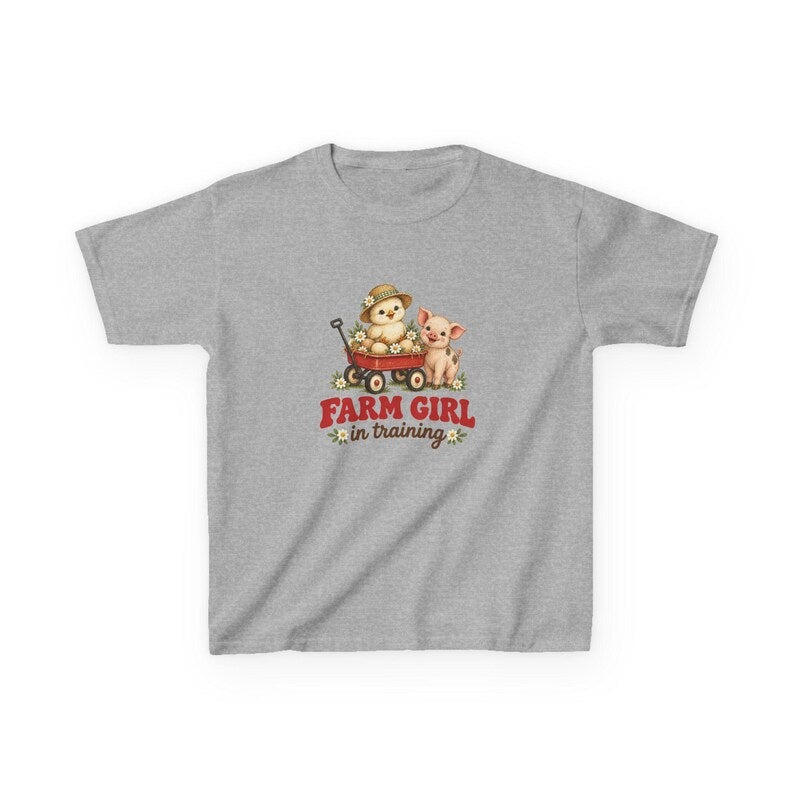 Farm Girl in Training Girls Tee | Retro Baby Chick and Piglet Farm Shirt