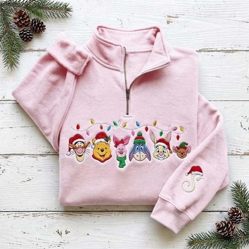EMBROIDERED Winnie the Pooh Christmas Sweatshirt, Pooh and Friends Xmas Pullover, Tigger Piglet Eeyore Holiday Shirt, Disney Xmas Trip Shirt