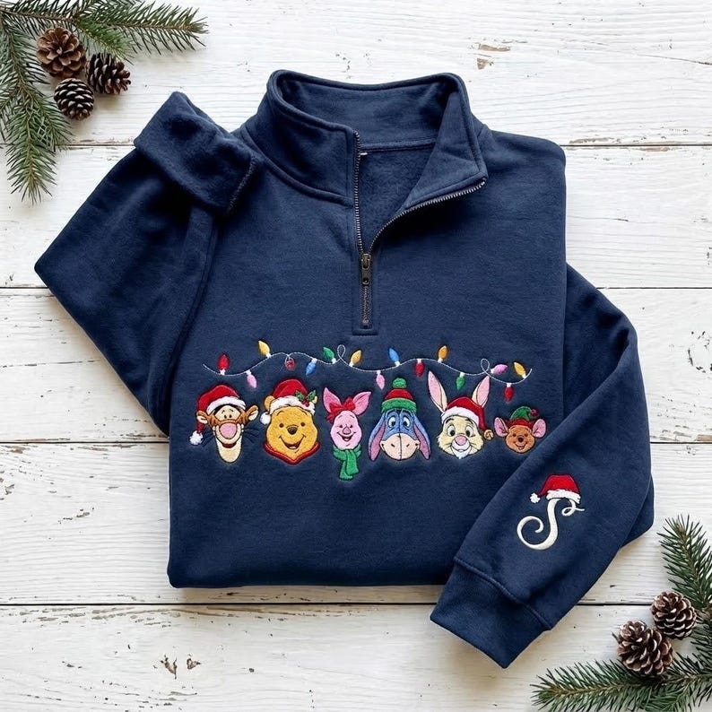 EMBROIDERED Winnie the Pooh Christmas Sweatshirt, Pooh and Friends Xmas Pullover, Tigger Piglet Eeyore Holiday Shirt, Disney Xmas Trip Shirt