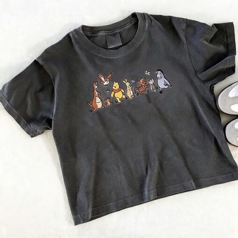 Winnie the Pooh and Friends Embroidered Baby Tee, Disney Pooh Bear Crop Boxy Top, Tigger Eeyore Piglet Shirt, Disneyland Trip Outfit