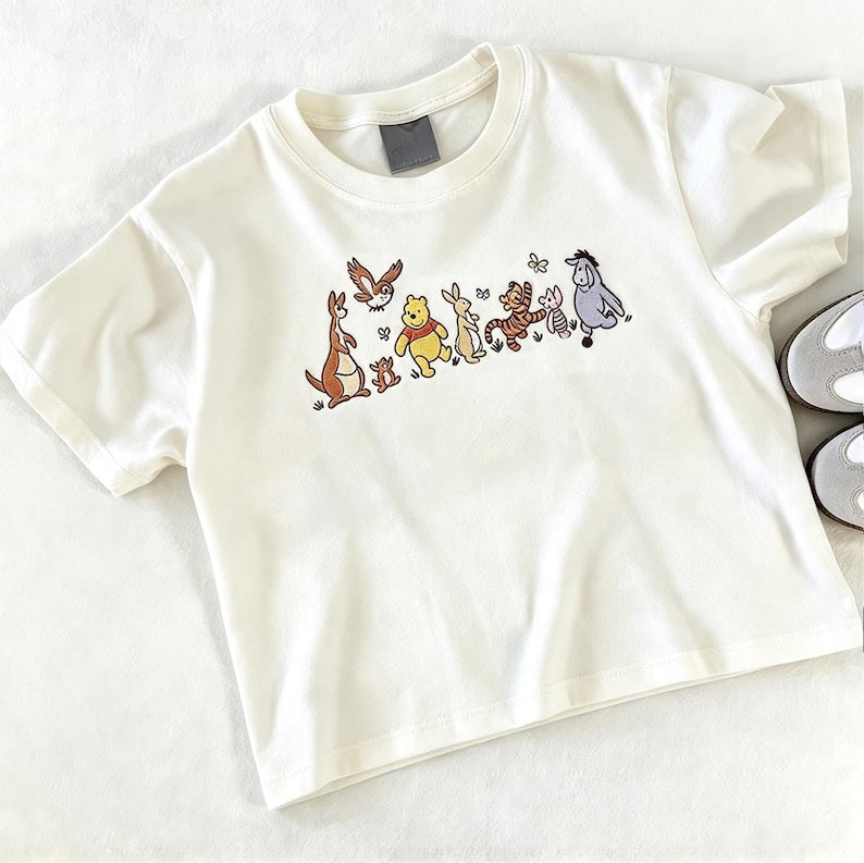 Winnie the Pooh and Friends Embroidered Baby Tee, Disney Pooh Bear Crop Boxy Top, Tigger Eeyore Piglet Shirt, Disneyland Trip Outfit