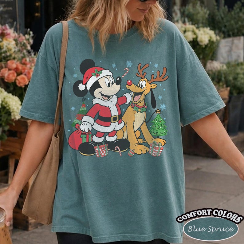 Retro Santa Mickey and Pluto Reindeer Christmas Comfort product image 4