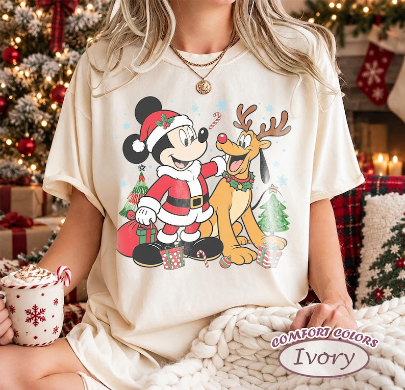 Retro Santa Mickey and Pluto Reindeer Christmas Comfort product image 2