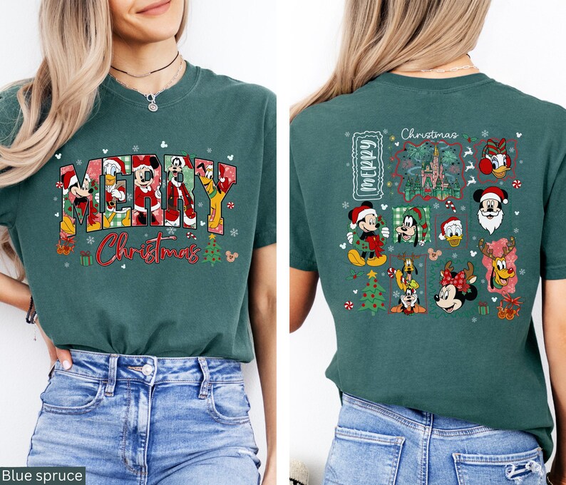 Disney Christmas Kids Shirt Comfort Colors® Mickey And Friends Holiday Tee, Christmas Mickey Donald Goofy Pluto Santa, Front And Back Xmas