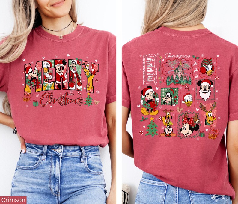 Disney Christmas Kids Shirt Comfort Colors® Mickey And Friends Holiday Tee, Christmas Mickey Donald Goofy Pluto Santa, Front And Back Xmas