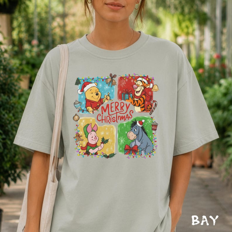 Winnie the Pooh Christmas Shirt, Comfort Colors Unisex Tee, Tigger Eeyore Piglet, Merry Christmas