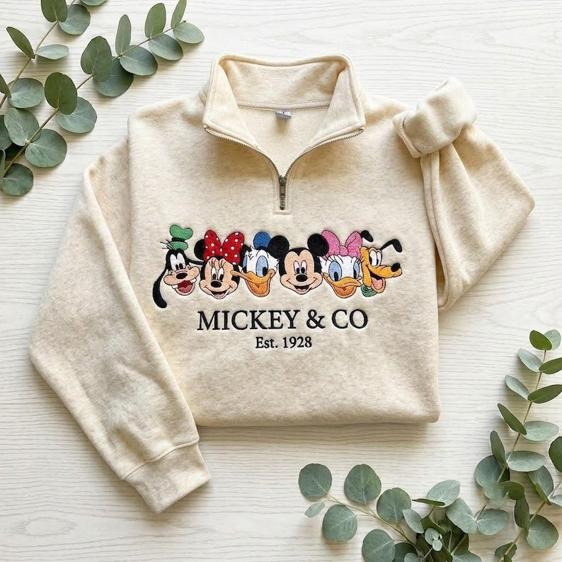EMBROIDERED Mickey and Friends Sweatshirt, Disney Characters Pullover, Mickey Minnie Donald Daisy Goofy Pluto Shirt,Family Disney Trip Shirt