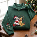 EMBROIDERED Mickey Mouse Pluto Christmas Sweatshirt, Disney Santa Mickey Reindeer Pluto Quarter Zip, Personalized Holiday Shirt, Xmas Gift