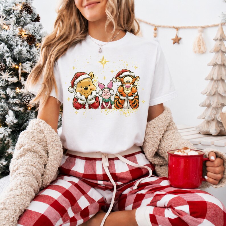 Winnie the Pooh Christmas Tee, Tigger Piglet Holiday Graphic Shirt (Comfort Colors)