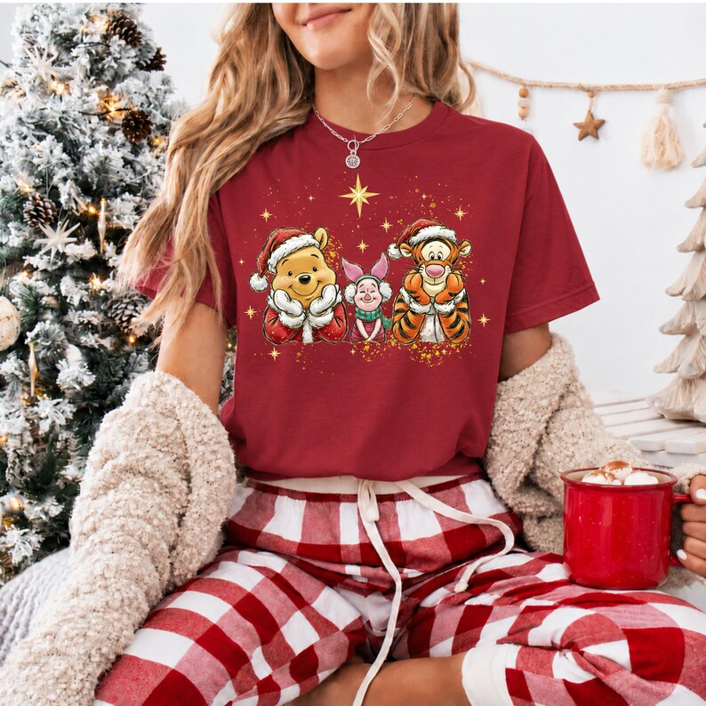 Winnie the Pooh Christmas Tee, Tigger Piglet Holiday Graphic Shirt (Comfort Colors)