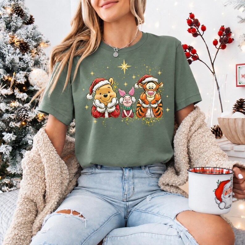 Winnie the Pooh Christmas Tee, Tigger Piglet Holiday Graphic Shirt (Comfort Colors)