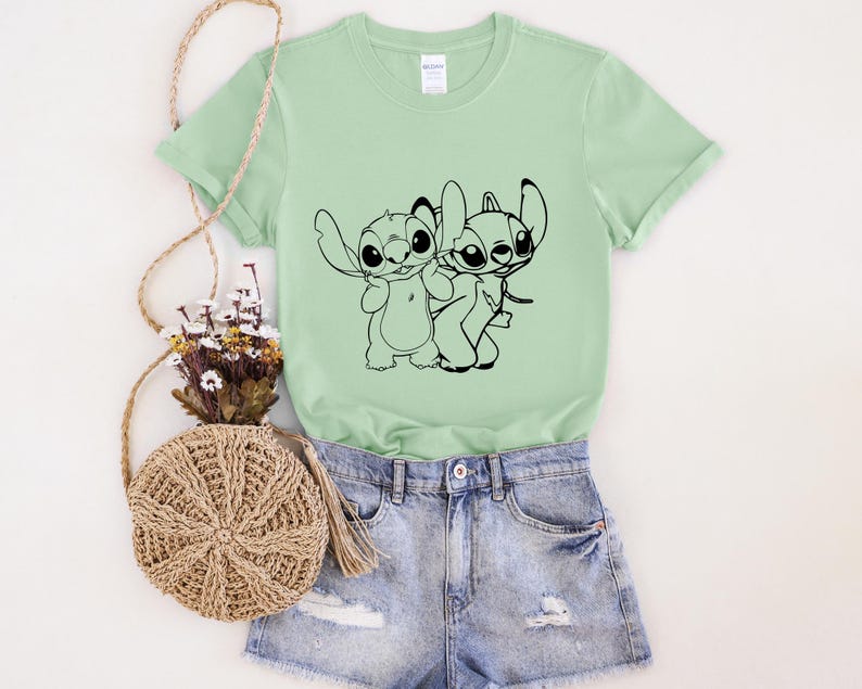 Angel and Stitch Back to Back T-Shirt, Wordless Character Pair