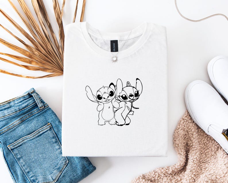 Angel and Stitch Back to Back T-Shirt, Wordless Character Pair