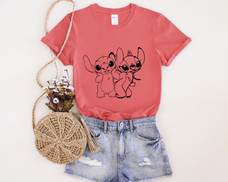 Angel and Stitch Back to Back T-Shirt, Wordless Character Pair