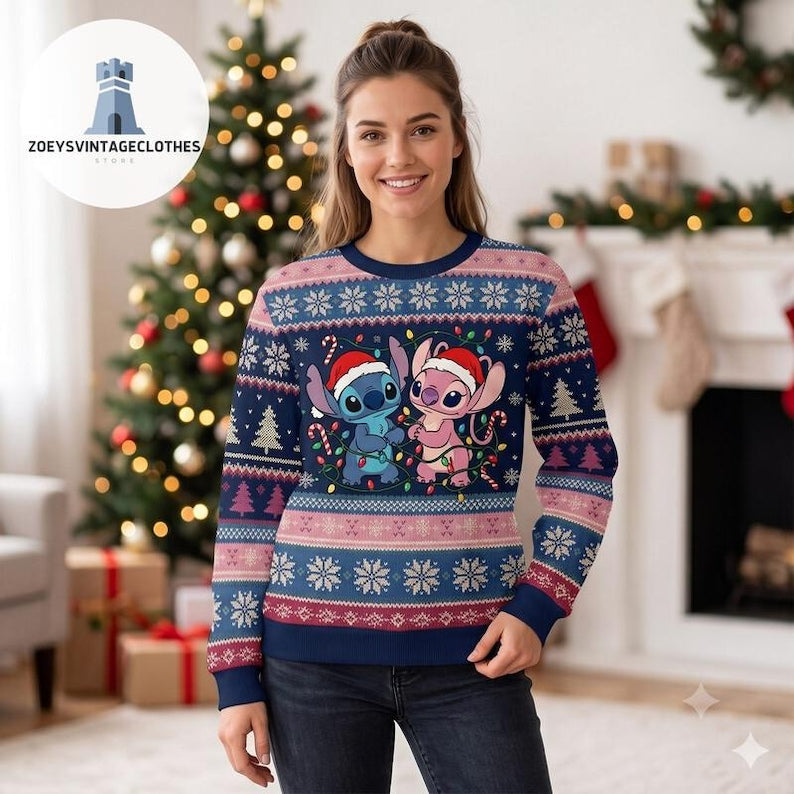 Stitch and Angel Christmas Sweater, Disneyland Ugly product image 1