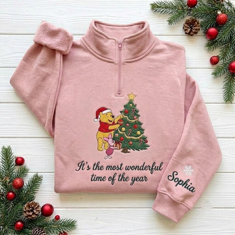 EMBROIDERED Winnie the Pooh Christmas Sweatshirt, Pooh and Piglet Christmas Tree Sweater, Disney Holiday Shirt, Festive Pooh Bear Shirt