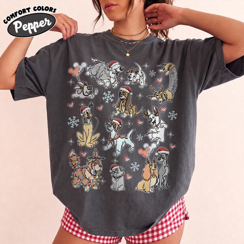 Disney Dogs Christmas Shirt, Comfort Colors Holiday Tee, Pluto, Lady and the Tramp, Dalmatian Puppy Shirt, Christmas Gift for Dog Lovers