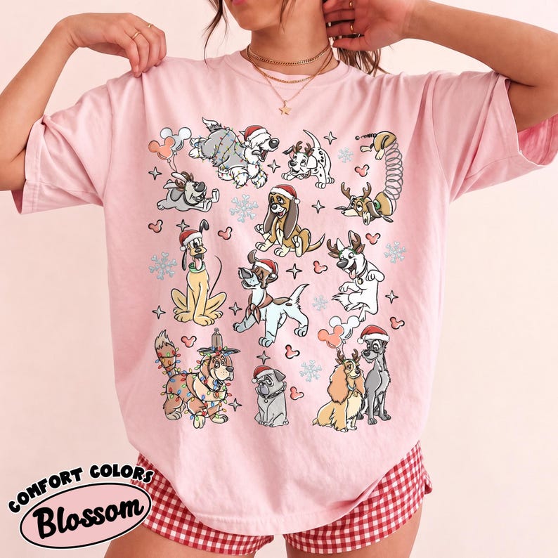 Disney Dogs Christmas Shirt, Comfort Colors Holiday Tee, Pluto, Lady and the Tramp, Dalmatian Puppy Shirt, Christmas Gift for Dog Lovers