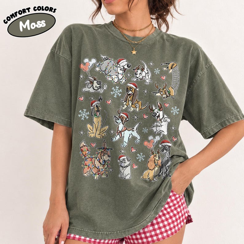 Disney Dogs Christmas Shirt, Comfort Colors Holiday Tee, Pluto, Lady and the Tramp, Dalmatian Puppy Shirt, Christmas Gift for Dog Lovers
