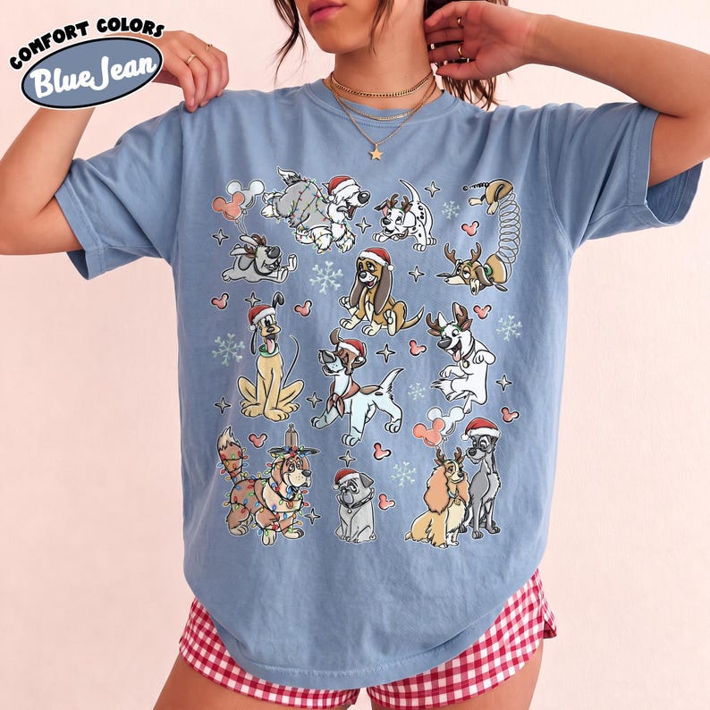 Disney Dogs Christmas Shirt, Comfort Colors Holiday Tee, Pluto, Lady and the Tramp, Dalmatian Puppy Shirt, Christmas Gift for Dog Lovers