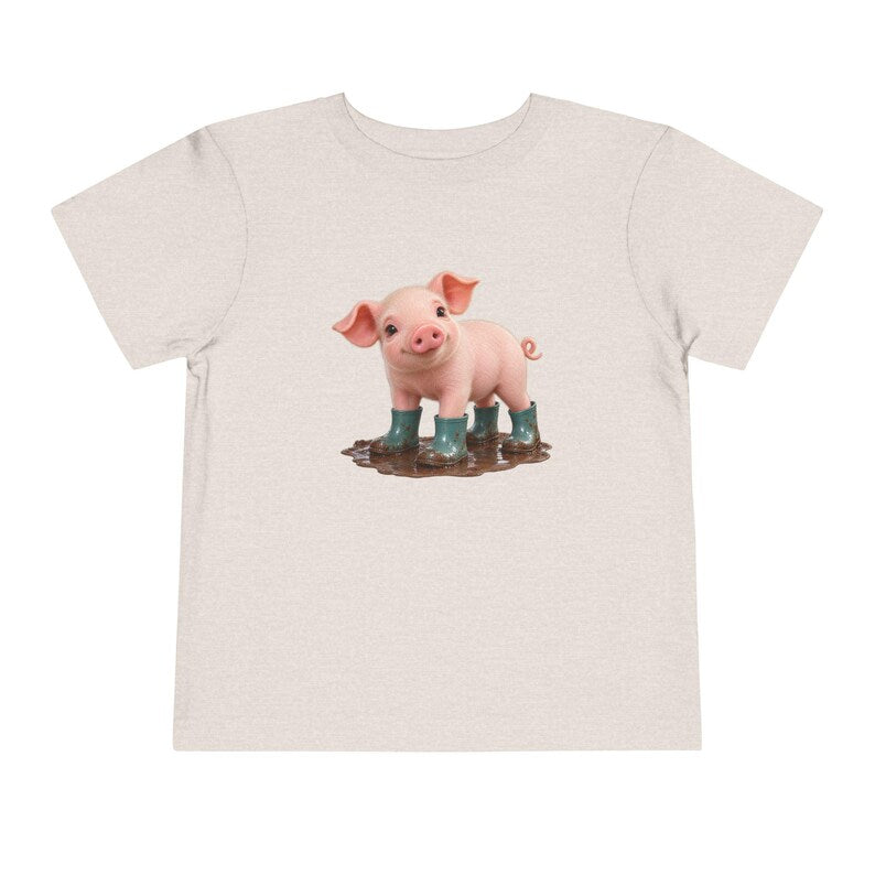 Cute Piglet Mud Puddle Toddler Short Sleeve Tee