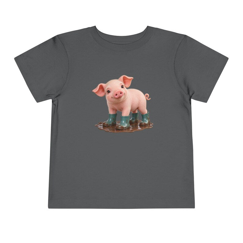 Cute Piglet Mud Puddle Toddler Short Sleeve Tee