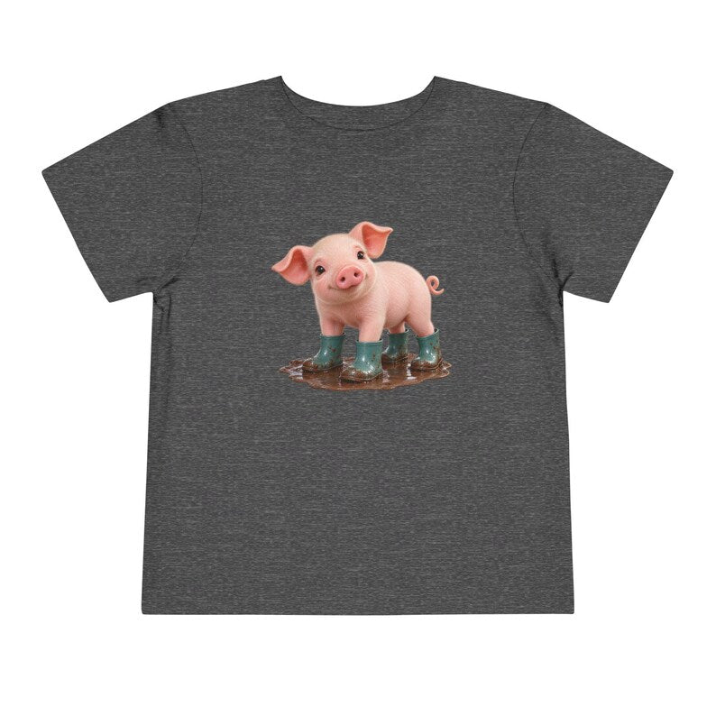 Cute Piglet Mud Puddle Toddler Short Sleeve Tee