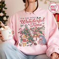 Retro The Most Wonderful Time Pooh Friends Shirt, Winnie the Pooh Christmas Tee, Tigger Eeyore Piglet Santa Hat Holiday Top, Disney Xmas Tee