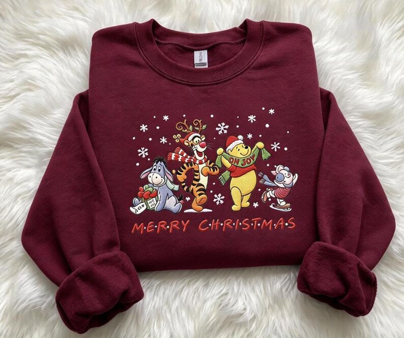Winnie the Pooh Christmas Sweatshirt, Tigger Eeyore Piglet Holiday Shirt, Disney Winnie the Pooh Xmas Crewneck, Disney 100 Acre Woods Gifts
