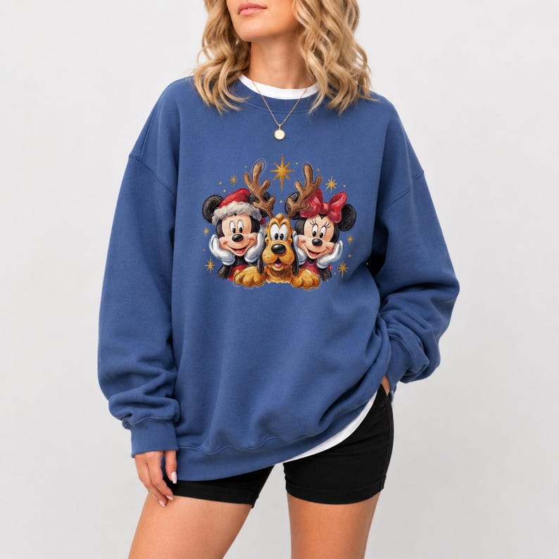 Mickey Minnie Pluto Christmas Sweatshirt, Vintage Disney Holiday Hoodie, Retro Reindeer Christmas Shirt, Disney World Christmas Trip Tee