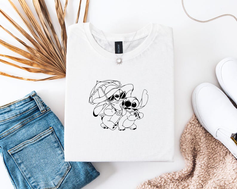 Stitch And Angel Shirt, Umbrella Pair Outline Graphic Tee