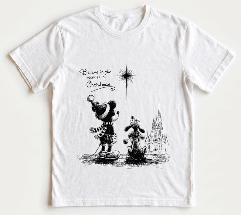 Mickey Pluto Christmas Shirt, Disney Christmas Family Tee, Believe in the Wonder of Chirstmas Holiday, WDW Magic Kingdom Trip Comfort Colors