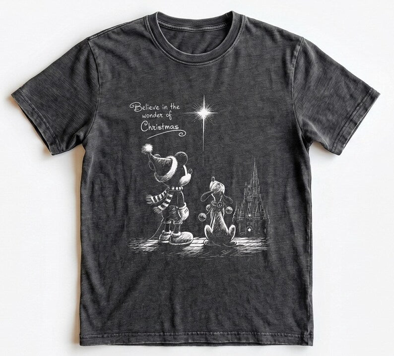 Mickey Pluto Christmas Shirt, Disney Christmas Family Tee, Believe in the Wonder of Chirstmas Holiday, WDW Magic Kingdom Trip Comfort Colors