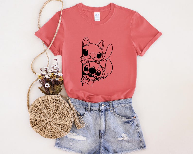 Stitch and Angel Stacked Faces T-Shirt