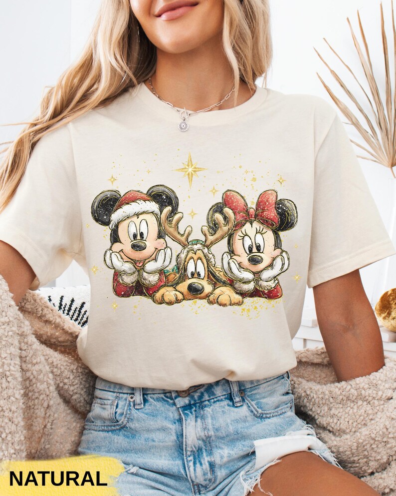Bella Canvas Mickey Minnie Pluto Christmas Shirt, Vintage Disney Christmas Tee, Retro Disney Holiday Shirt, Disney Family Christmas Outfit