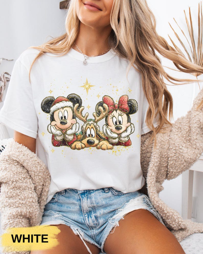 Bella Canvas Mickey Minnie Pluto Christmas Shirt, Vintage Disney Christmas Tee, Retro Disney Holiday Shirt, Disney Family Christmas Outfit