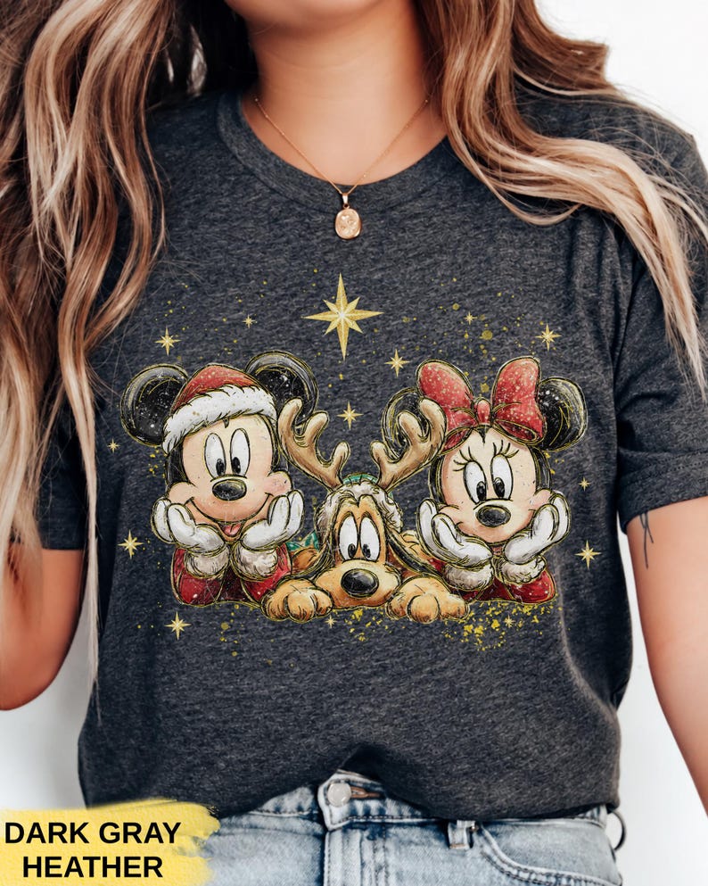 Bella Canvas Mickey Minnie Pluto Christmas Shirt, Vintage Disney Christmas Tee, Retro Disney Holiday Shirt, Disney Family Christmas Outfit