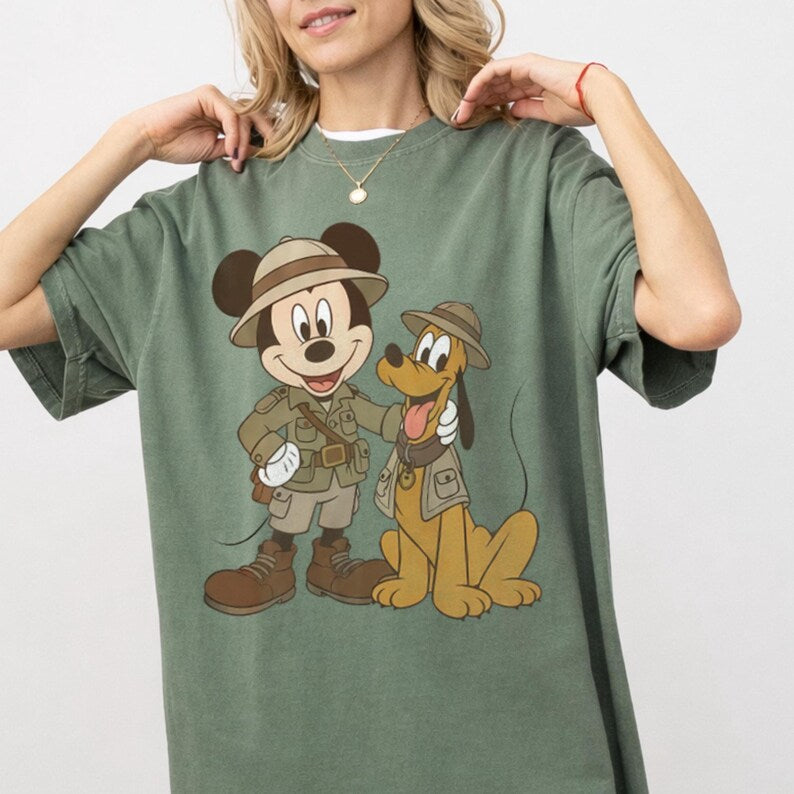 Retro Mickey Pluto Safari Leopard Shirt, Animal Kingdom Leopard Besties Graphic Tee, Lets Get Wild WDW Matching Family Trip 2026 Gift DD711