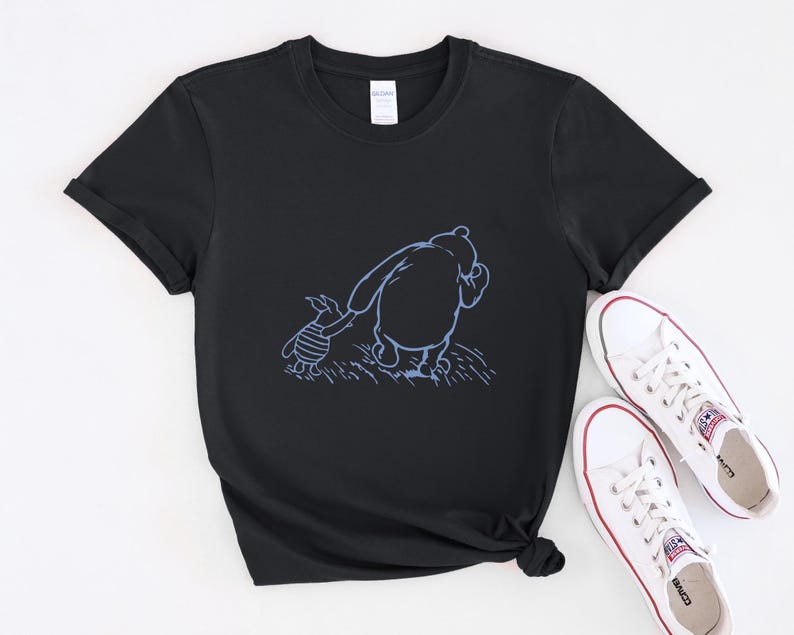 Winnie the Pooh and Piglet T-Shirt, Walking Friends Line Art